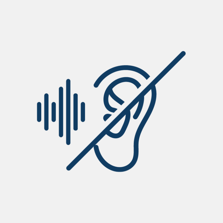 Do not hear icon featuring an ear with a crossed-out symbol, indicating hearing impairment or inability to hear.