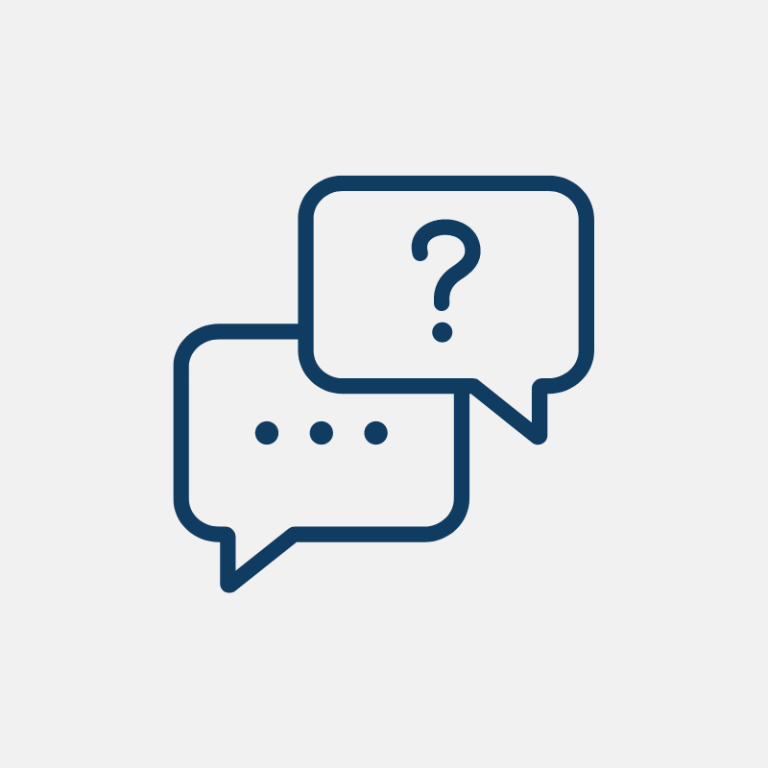 Conversation icon featuring a speech bubble with a question mark, symbolizing inquiry and dialogue.